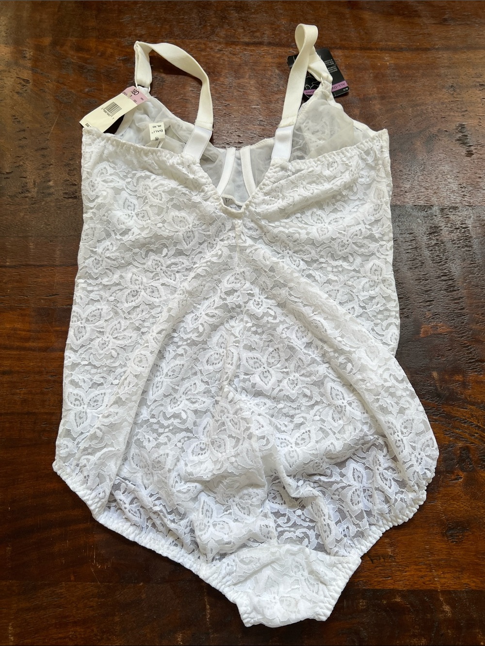 BALI Women's Lace 'N Smooth Shaping Bodysuit Briefer White Floral Lace 38D - Picture 7 of 14